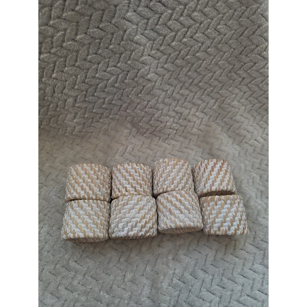 Caravan Everyday Whitewash Rattan‎ Napkin Rings Set Of 8 Boho Coastal Luxury